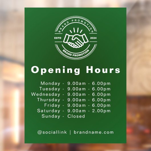 Openingsuren Minimalistische Merknaam Kleine Zakel Raamsticker (Vel 2)