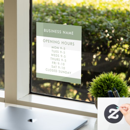 Openingsuren Modern Seringgroene Zakelijke Ruit Raamsticker (Kantoor)
