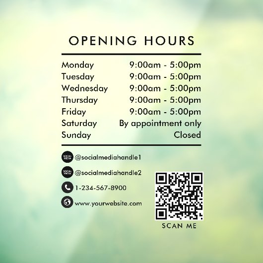 Openingsuren QR-code openingsuren Raamsticker (Vel 3)