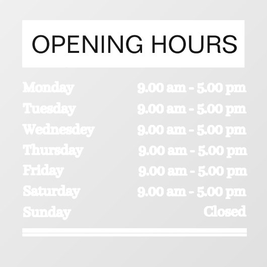 Openingsuren Raamsticker (Vel)