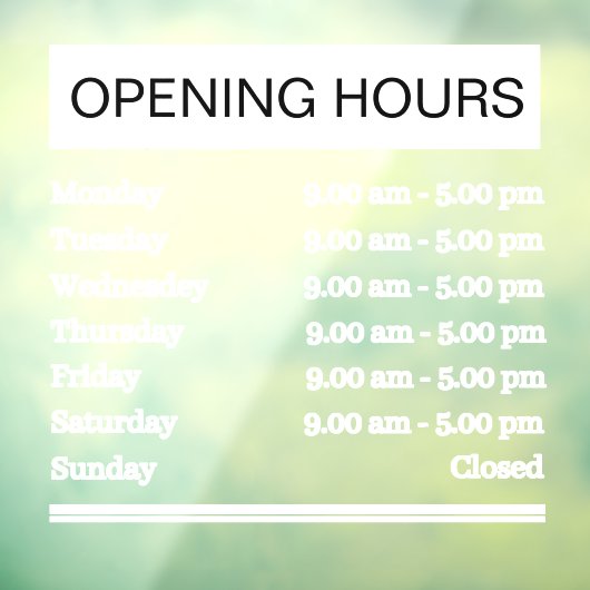 Openingsuren Raamsticker (Vel 3)