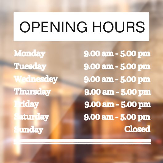 Openingsuren Raamsticker (Vel 2)