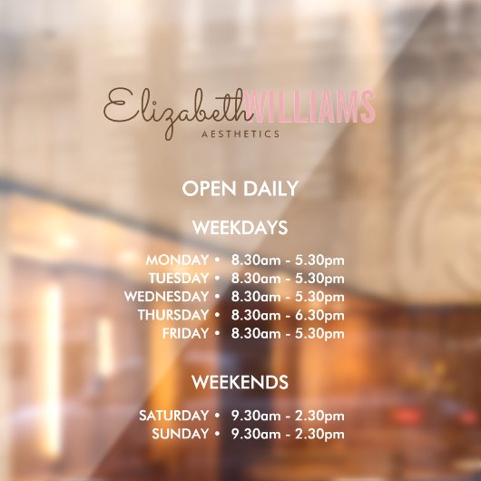 Openingsuren Schoonheidssalon  Raamsticker (Vel 2)