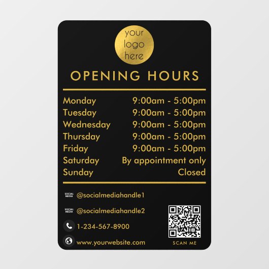 Openingsuren tijden Logo Zwart Goud Raamsticker (Vel)