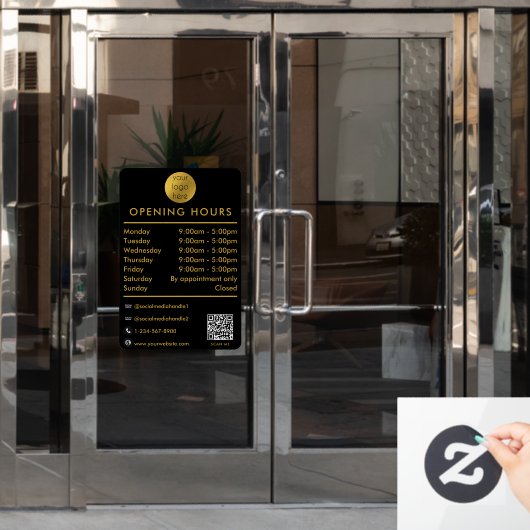 Openingsuren tijden Logo Zwart Goud Raamsticker (Kantoordeur)