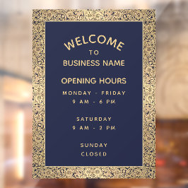 Openingsuren Vintage Navyblauw Gouden Rozen Elegan Raamsticker