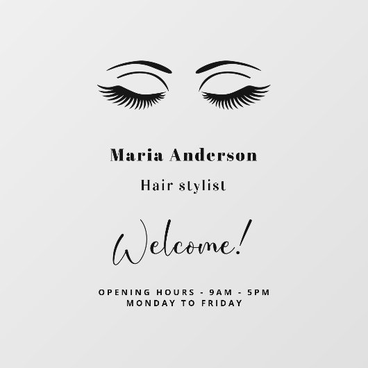 Openingsuren visagist welkom raamsticker (Vel)