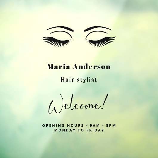 Openingsuren visagist welkom raamsticker (Vel 3)