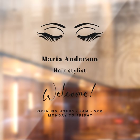 Openingsuren visagist welkom raamsticker (Vel 2)