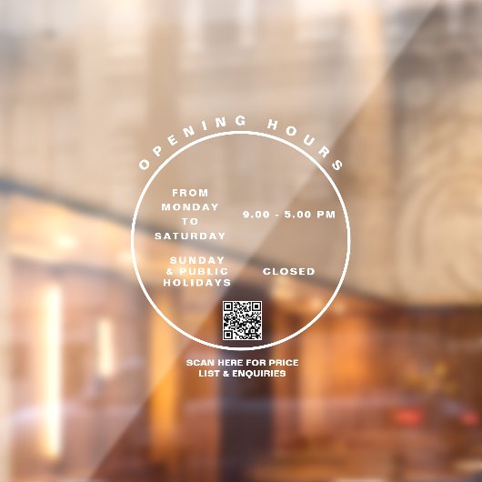 Openingsuren wit bedrijf Modern script rond Raamsticker (Vel 2)