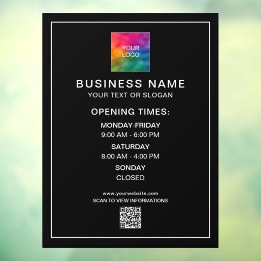 Openingsuren Zakelijk Logo QR-code Telefoonsjabloo Raamsticker (Vel 3)