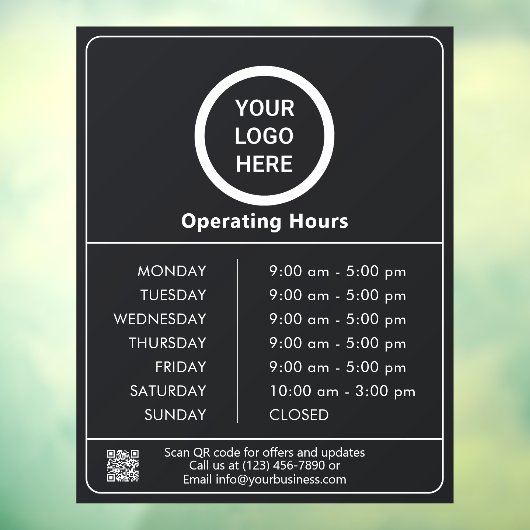 Openingsuren Zakelijk Logo QR Code Zwart & Wit Raamsticker (Vel 3)