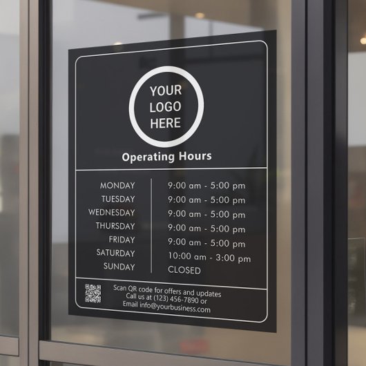 Openingsuren Zakelijk Logo QR Code Zwart & Wit Raamsticker