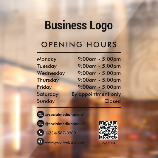 Openingsuren Zakelijke QR-code Bedrijfslogo Raamsticker (Vel 2)