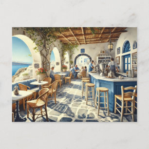 Openlucht coffeeshop in Santorini Briefkaart