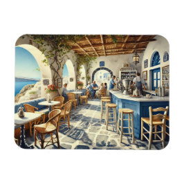 Openlucht coffeeshop in Santorini Magneet