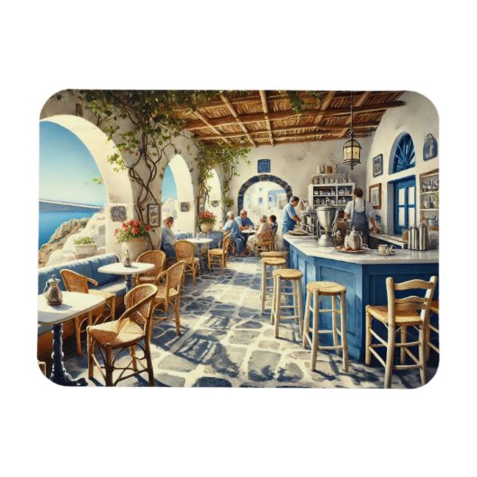 Openlucht coffeeshop in Santorini Magneet (Horizontaal)