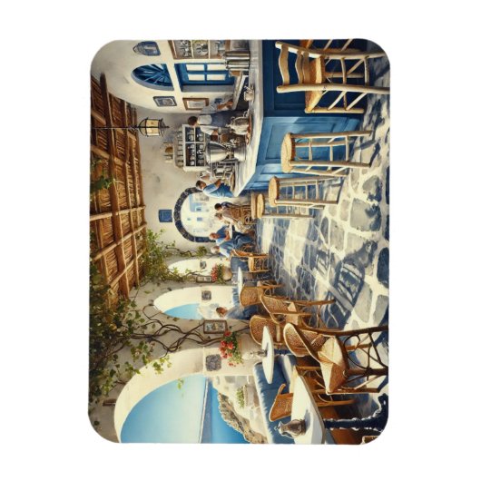 Openlucht coffeeshop in Santorini Magneet (Verticaal)