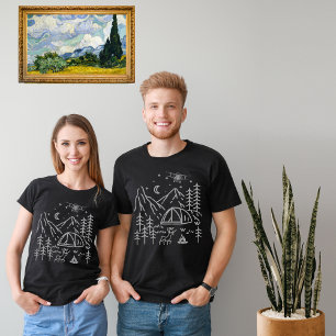 Openlucht kampvuur Bos Berg Maan Sterren Rustiek T-shirt