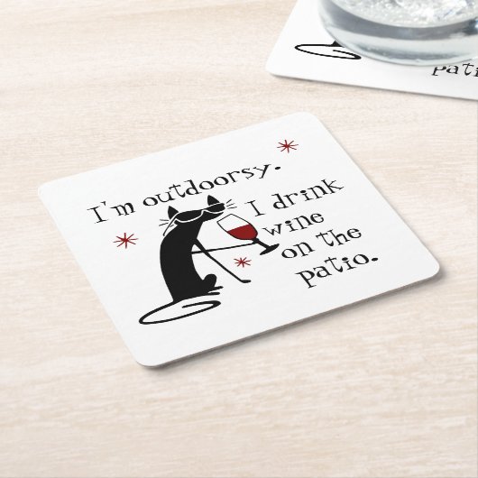 Openlucht Patio Wijn Quote met Cat Kartonnen Onderzetters (Schuin)