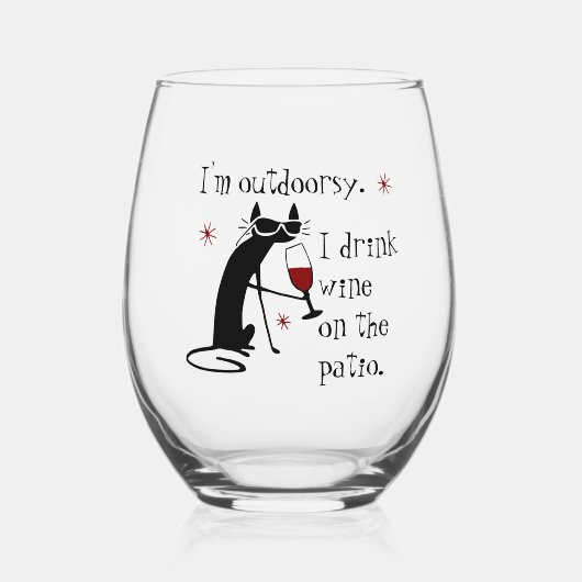 Openlucht Patio Wijn Quote met Cat Wijnglas Zonder Voet (Voorkant)