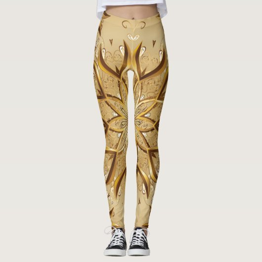 Openwerk gouden, oosterse schets textuur. leggings (Voorkant)