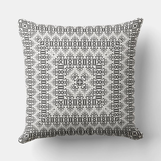 Openwork squares art deco retro black white kussen (Achterkant)