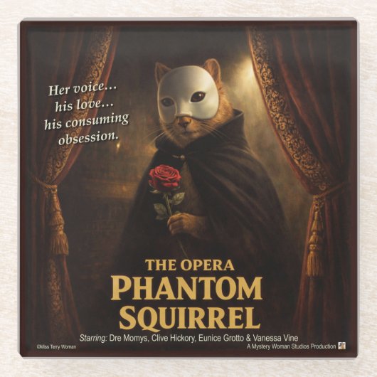 Opera Phantom Eekhoorn Parodie Glazen Onderzetter (Voorkant)