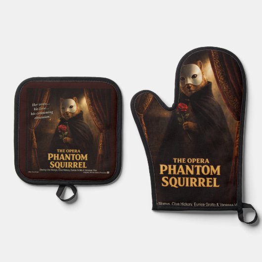 Opera Phantom Eekhoorn Parodie Ovenwant & Pannenlap Set (Voorkant)