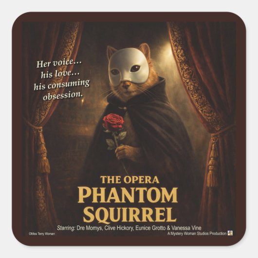 Opera Phantom Eekhoorn Parodie Vierkante Sticker (Voorkant)