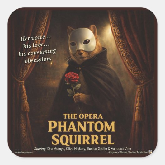 Opera Phantom Eekhoorn Parodie Vierkante Sticker (Voorkant)