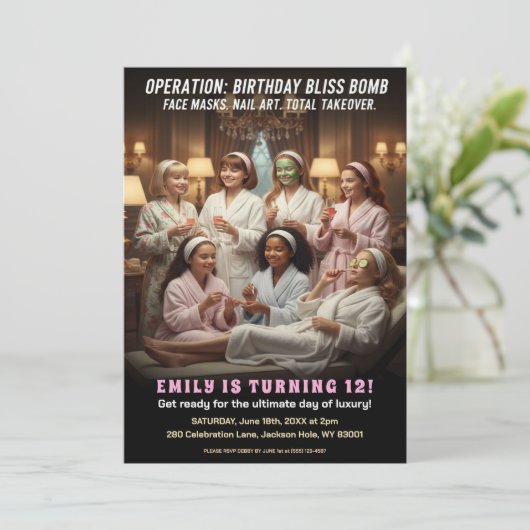 Operation Birthday Bliss Spa Party  Kaart (Staand voorkant)