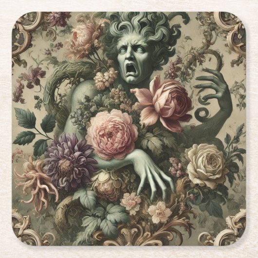 Operatische weelde - Gotische bloemenbarok kussen Kartonnen Onderzetters (Voorkant)