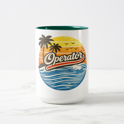 Operator Retro Sunset Design Tweekleurige Koffiemok (Center)