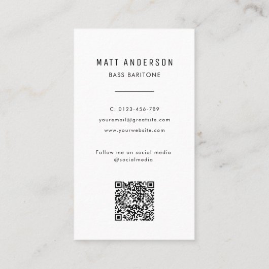 Operazanger Moderne foto QR Code Zwart&Wit Visitekaartje (Achterkant)