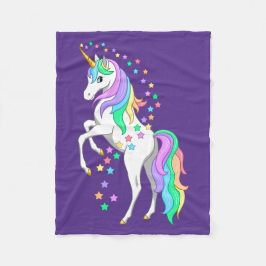  opfokregenboogvaar Unicorn Falling Stars Fleece Deken (Voorkant)