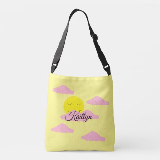 Opgande zon met roze wolken: Geel Crossbody Tas (Achterkant)
