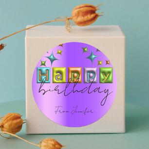 Opgeblazen 3D Typografie en Sparkles Happy Birthda Ronde Sticker