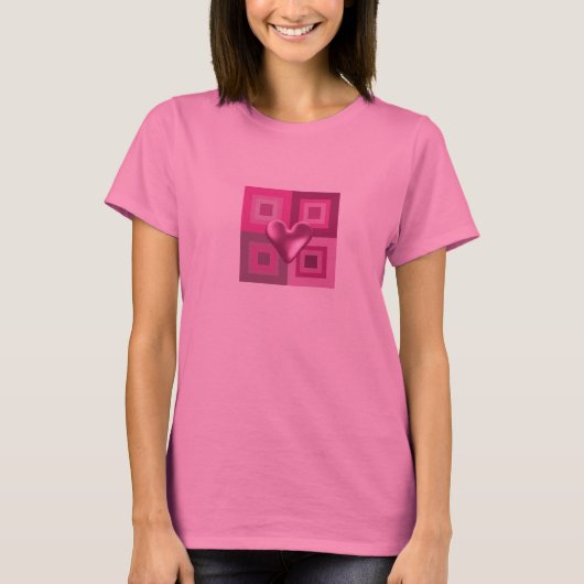 Opgeblazen Roze Hart Ontwerp T-shirt (Voorkant)