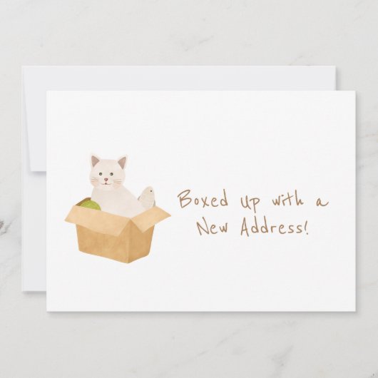 Opgeborgen met een nieuw adres! Kat in beweging Aankondiging (Voorkant)