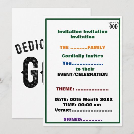 OPGEDRAGEN AAN GOD COOLE AANPASBARE ZWARTE TEKST KAART (Voorkant / Achterkant)