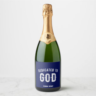 OPGEDRAGEN AAN GOD NAVYBLAUWE AANGEPASTE KOELE WIT SPARKLING WIJNETIKET