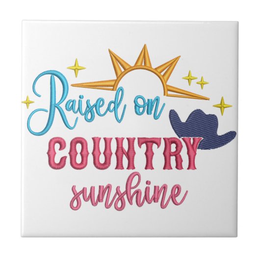 Opgegroeid op Country Sunshine Quote Westerne Cowb Tegeltje (Voorkant)