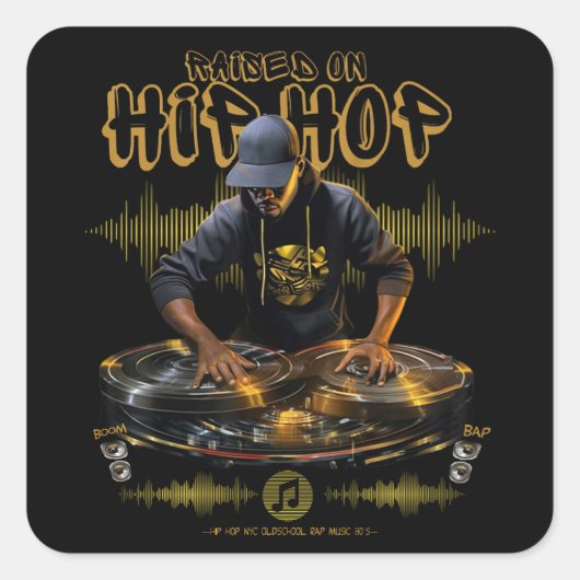 Opgegroeid op Hip Hop DJ 50th Jubileum Graph Vierkante Sticker (Voorkant)