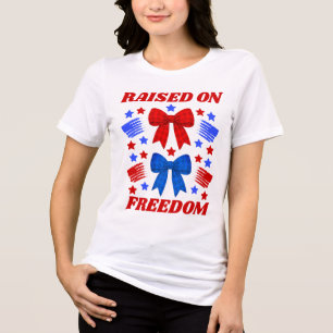 Opgegroeid op vrijheid rood en blauw geruit lint Tri-Blend shirt