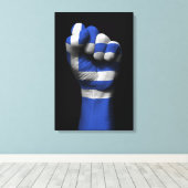 Opgeheven gebalde vuist met Griekse vlag Canvas Afdruk (Insitu (Houten vloer))