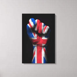 Opgeheven gebalde vuist met Union Jack Flag Canvas Afdruk