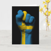Opgeheven gebalde vuist met Zweedse vlag Kaart (Gele Bloem)