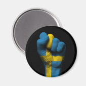 Opgeheven gebalde vuist met Zweedse vlag Magneet (Voorkant / Achterkant)