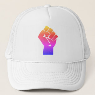 Opgeheven Rood Verlopende Gradiënt Vuist Regenboog Trucker Pet